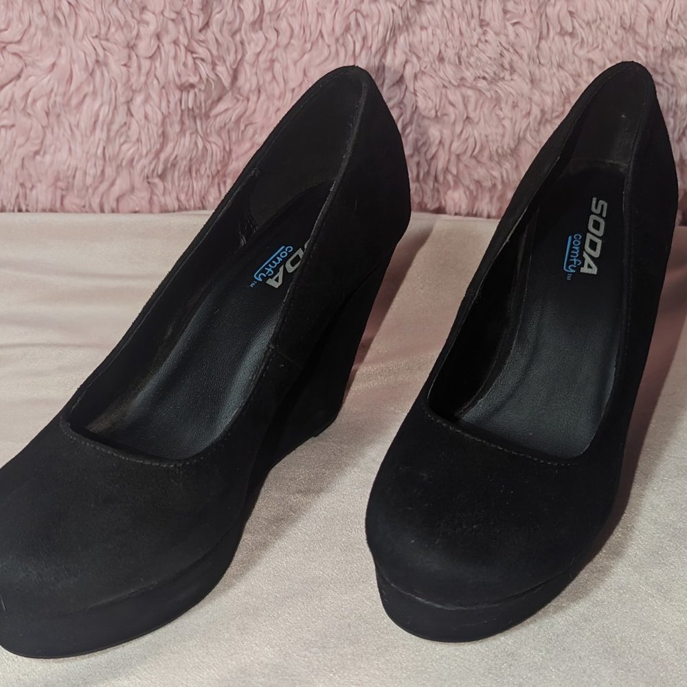 Soda black suede wedge heels